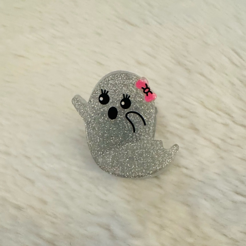 Hair claw clip ,mini,Glittery Ghost with bow